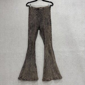 Free People Pants Womens Small Brown Ribbed Flare Stretch Leggings garment wash